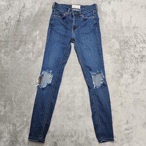 Free People Women’s Blue Skinny Distressed Jeans Size 24 61855-16515125